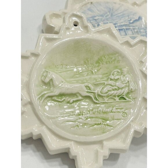 Set of 2 Vintage Snowflake Ornaments Ceramic Winter Scenes 3D Duncan 3.5” White - Picture 7 of 10